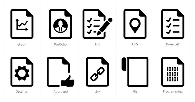 A set of 10 File icons as graph portfolio list