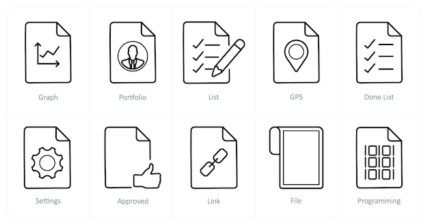 A set of 10 File icons as graph portfolio list