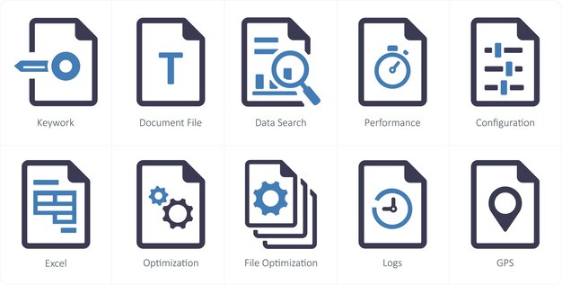 A set of 10 File icons as keywork document file data search