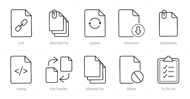 A set of 10 File icons as link attached file update
