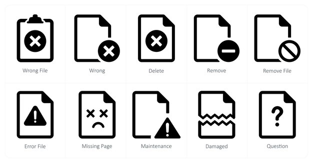A set of 10 File icons as wrong file wrong delete