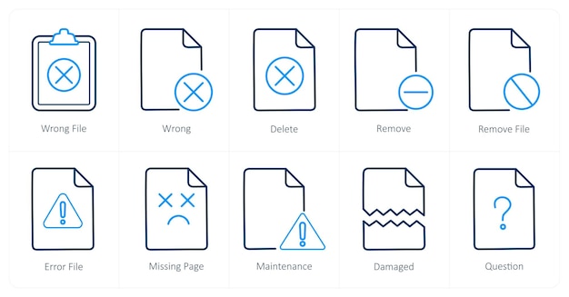 A set of 10 File icons as wrong file wrong delete
