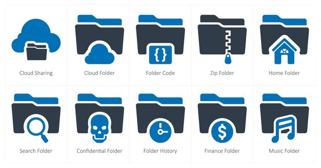 A set of 10 Folder icons as cloud sharing cloud folder folder code