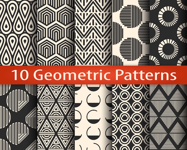 Vector set of 10 geometric seamless pattern