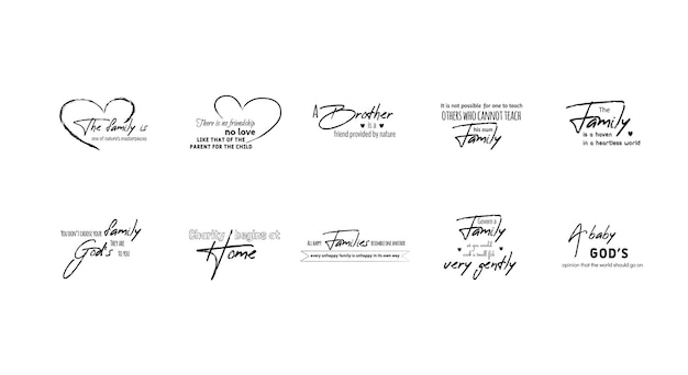 Set of 10 hand written lettering inscription about family baby born and birthday party