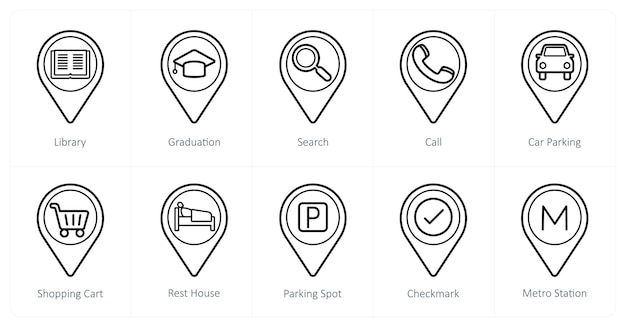 a set of 10 location pointer icons as library graduation search