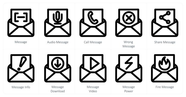 A set of 10 message icons as message audio message call message