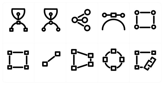 A set of 10 micro icons as bezier tool bezeir curves