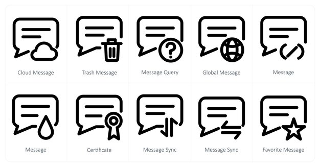 A set of 10 micro icons as cloud message trash message message query