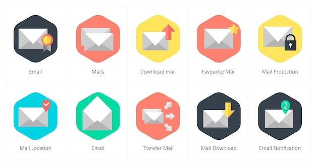 A set of 10 mix icons as email mails download mails