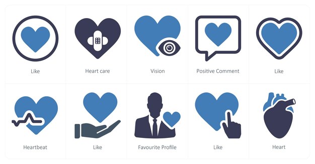 A set of 10 mix icons as like heart care