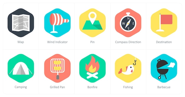 A set of 10 mix icons as map wind indicator pin