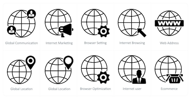 10 つの SEO アイコンをグローバル コミュニケーション インターネット マーケティング ブラウザの設定として