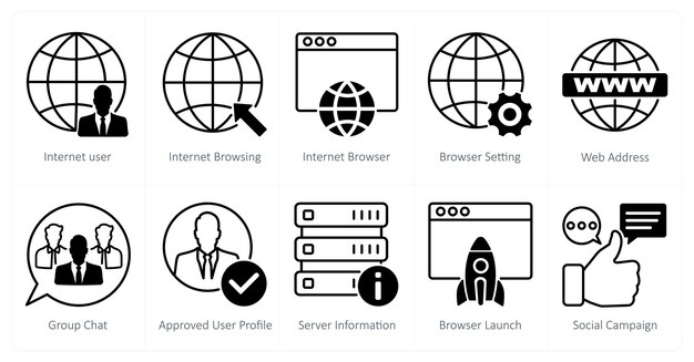 10 つの SEO アイコンのセット - インターネット ブラウザ