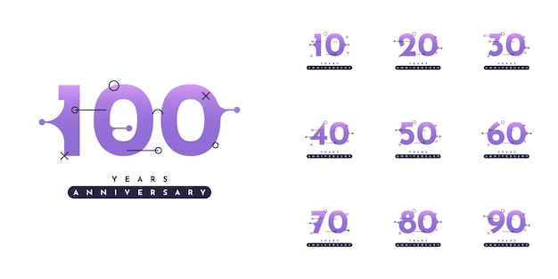 Vector set 10 tot 100 jaar verjaardag ontwerp