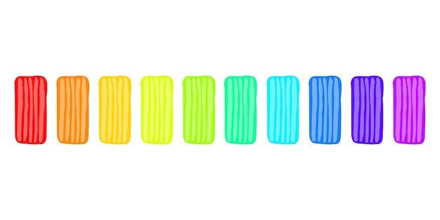 Set of 10 vector plasticine pieces in neon colors. Bright plasticine clay.