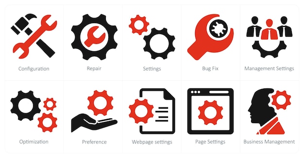 A set of 10 web marketing icons as configuration repair bug fix