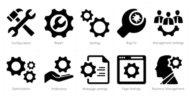 A set of 10 web marketing icons as configuration repair bug fix