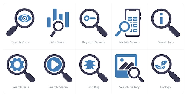 a set of 10 web marketing icons as data search keyword search mobile search
