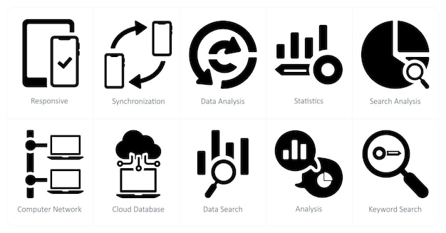 a set of 10 web marketing icons as responsive synchronization data analysis