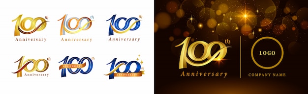 Set of 100th anniversary logotype design, hundred years celebrating anniversary logo