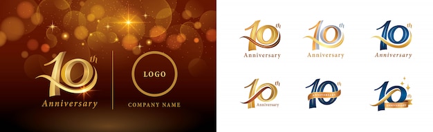 Vector set of 10th anniversary logotype design, ten years celebrating anniversary logo