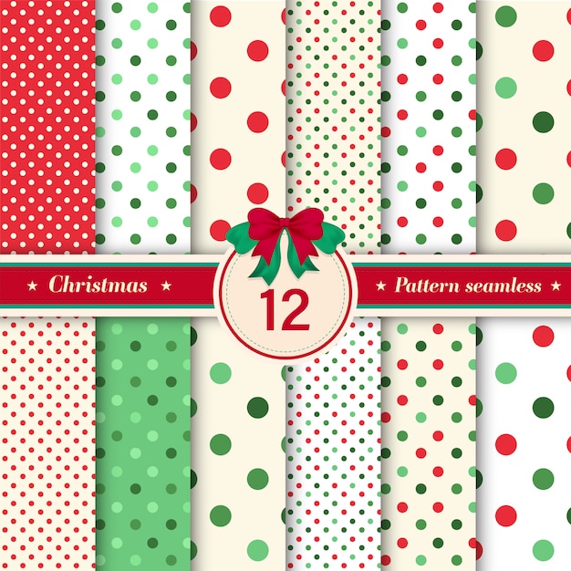 Set of 12 polka dot and glitter seamless pattern.