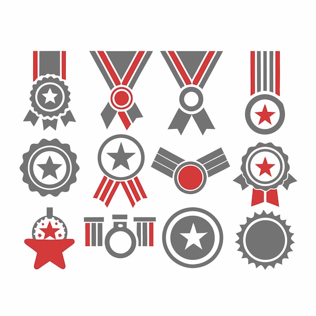 set of 12 red and grey award icons