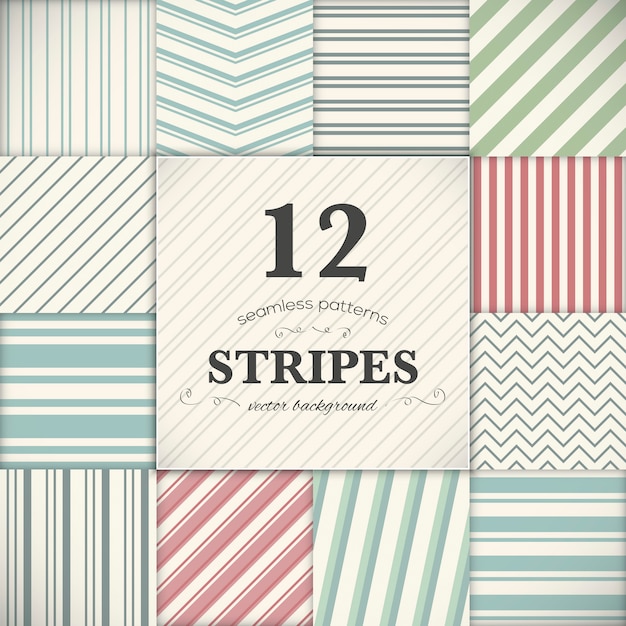 Set of 12 stripes and lines seamless vector texture backgrounds