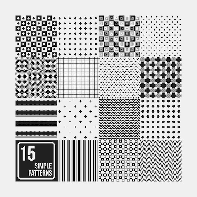 Set of 15 seamless patterns. Simple geometric design. Useful for textile design and wrapping.