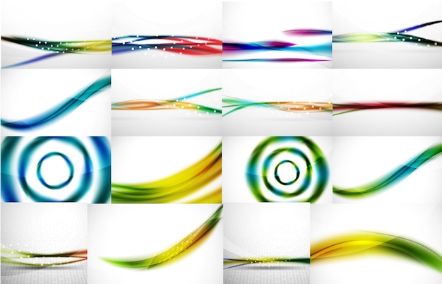 Vector set of 16 blur wave abstract backgrounds futuristic message presentation