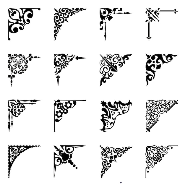 Vector set of 16 corner ornament