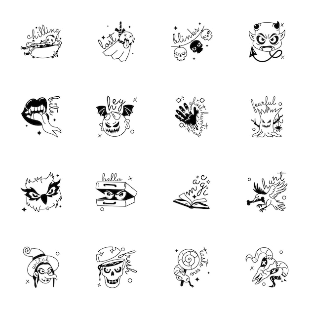 Set of 16 glyph Style Ghost Stickers