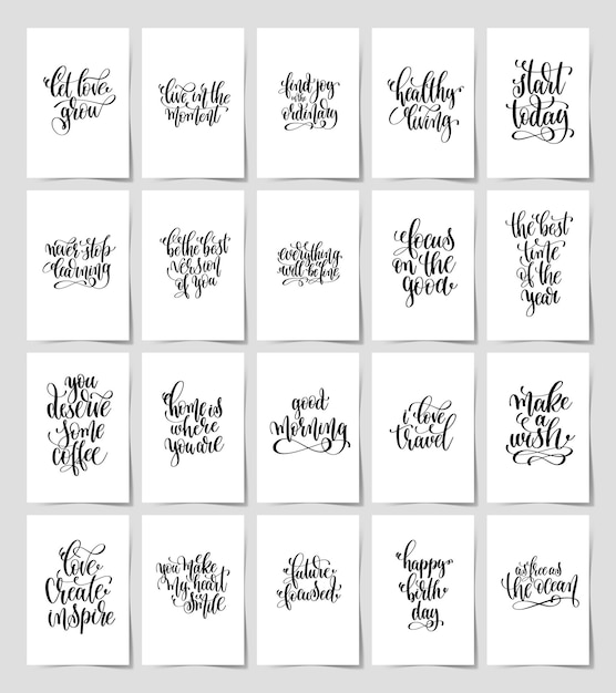 Set of 20 black and white hand lettering magic quotes posters inspirational positive phrase