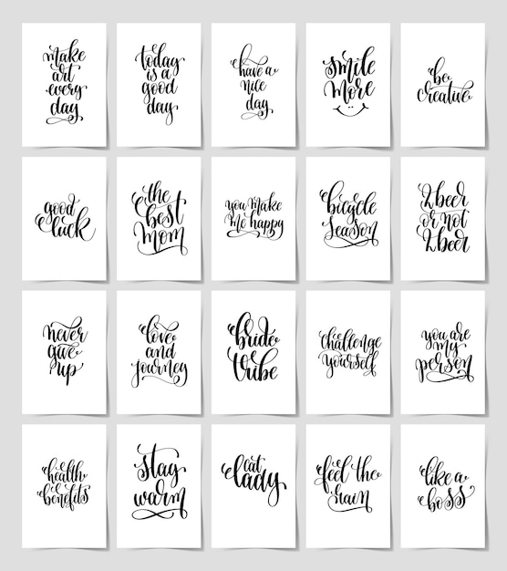 Set di 20 scritte a mano in bianco e nero con citazioni magiche poster frase positiva ispiratrice