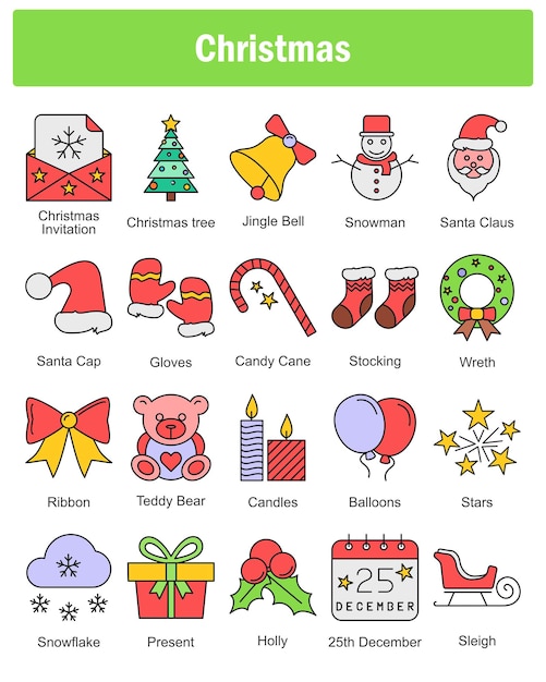 a set of 20 christmas icons as christmas invitation christmas tree jingle bell