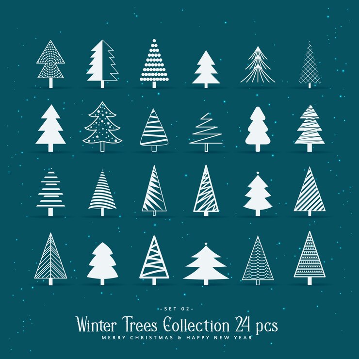 Vector set of 20 creative christmas tree designs