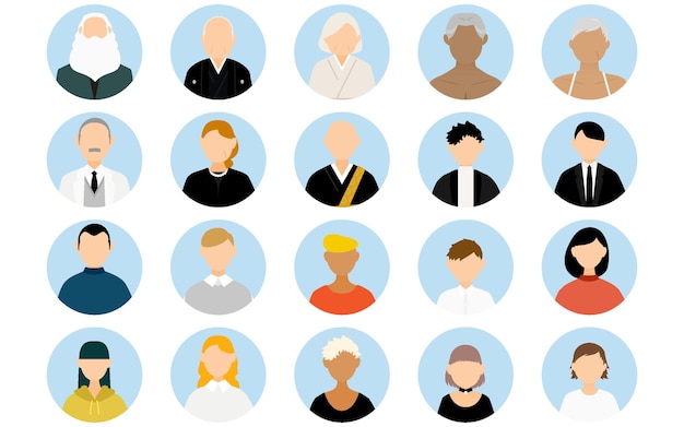 Set of 20 people icons circular