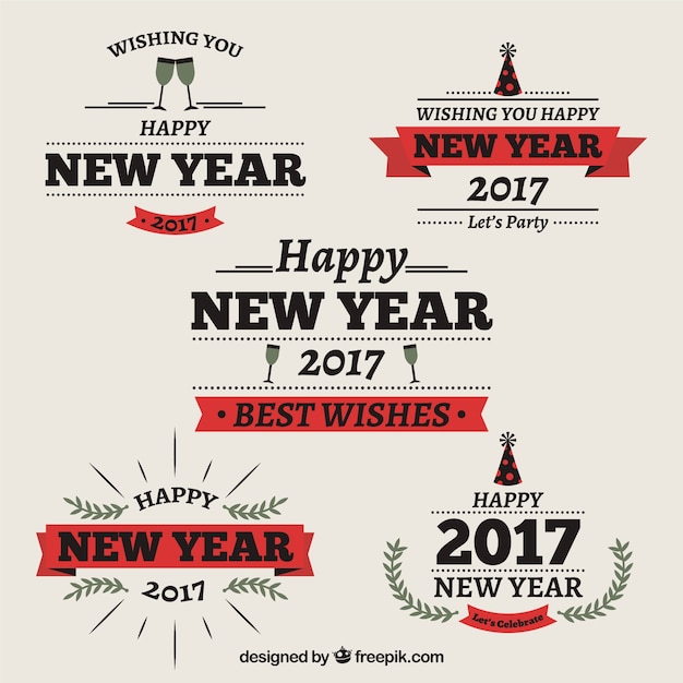 Vector set of 2017 new year stickers in vintage style