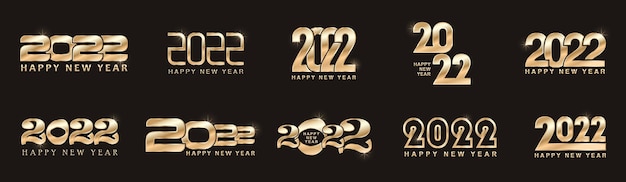 Vector set of 2022 happy new year golden text