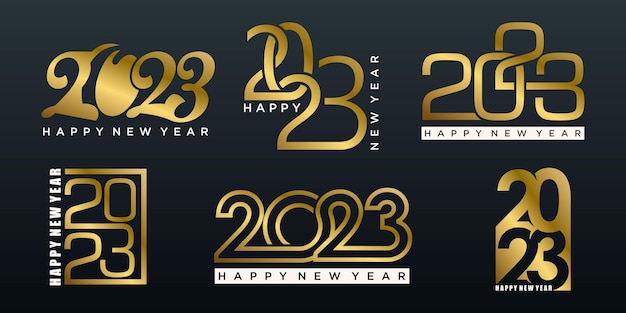 Set of 2023 Happy New Year logo text design 2023 number design template