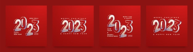 Set of 2023 new year with 3d number on red background