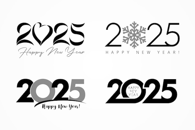 Vector set of 2025 icons black and white design