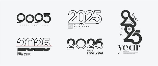 Vettore set di numeri del nuovo anno 2025 nuovo disegno di numeri dell'anno 2025 design per poster di calendario e post di social media design ha bisogno di disegno premium vettoriale 2025