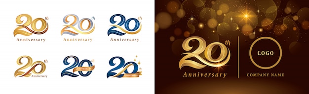 Set di design del logotipo del 20 ° anniversario, twenty years celebrating anniversary logo