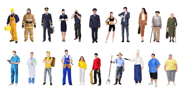 Set of 21 pcs people of different professions on a white background - Vector illustration