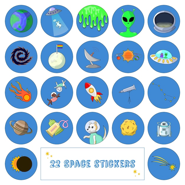 Vector set 22 cute space stickers flat style