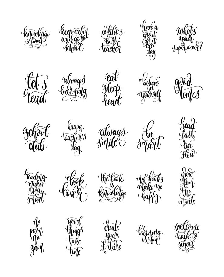 Vector set of 25 hand lettering concept inscriptions text for back to s