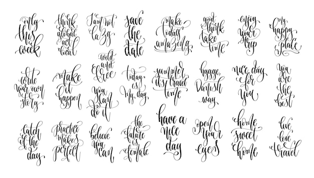 Vector set of 25 hand lettering inscription text motivation and inspir