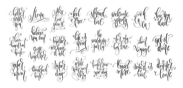 Set of 25 hand lettering inscription text motivation and inspiration positive quotes